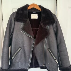 ZARA Women's Faux Shearling Biker Jacket